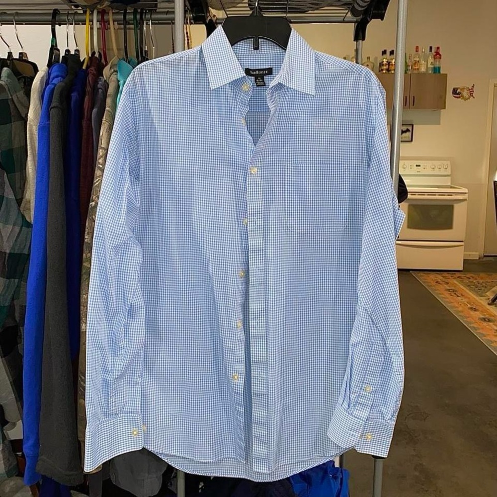 Van Heusen Men's Blue And White Checkered Shirt
